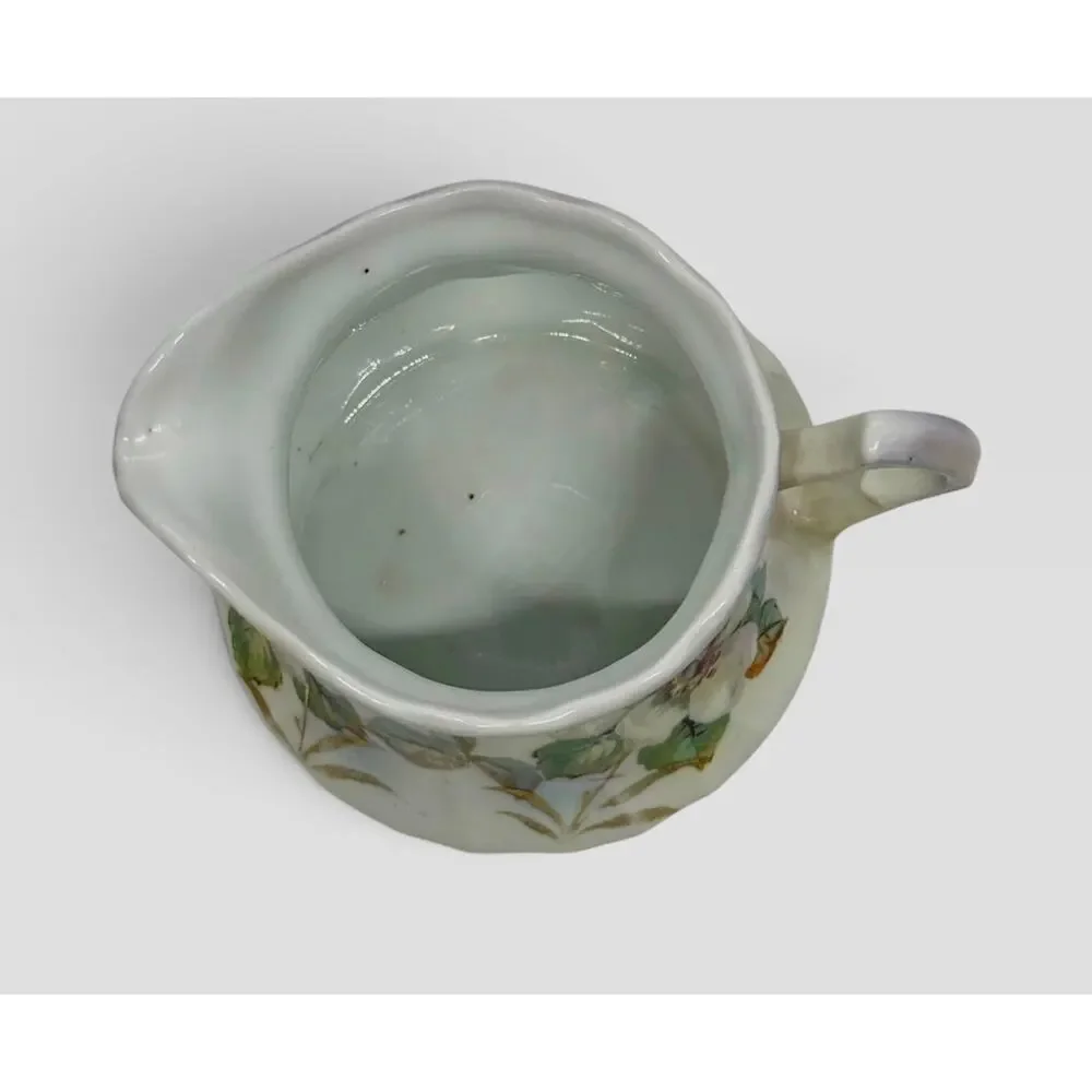 Vintage Bavarian Porcelain Creamer Hand-Painted Floral Body Red Germany Mark